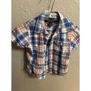 Tommy Hilfiger Boys Red White Blue Plain Short Sleeve Button Up Shirt Size‎ 4